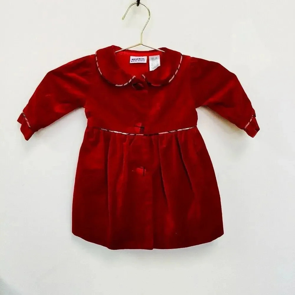 Blueber Boulevard Girls Red Berry Velvet‎ Coat Dress Size 18M